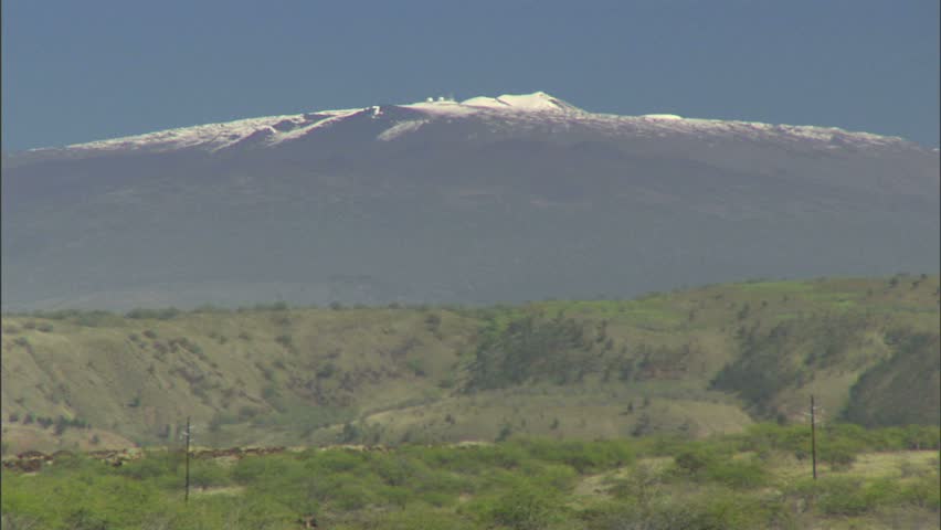 Snow Capped Mauna Kea Volcano With Observatories Hawaii Stock Footage