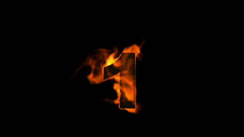 Burning Numbers 1,flames On Black Background. Stock Footage Video