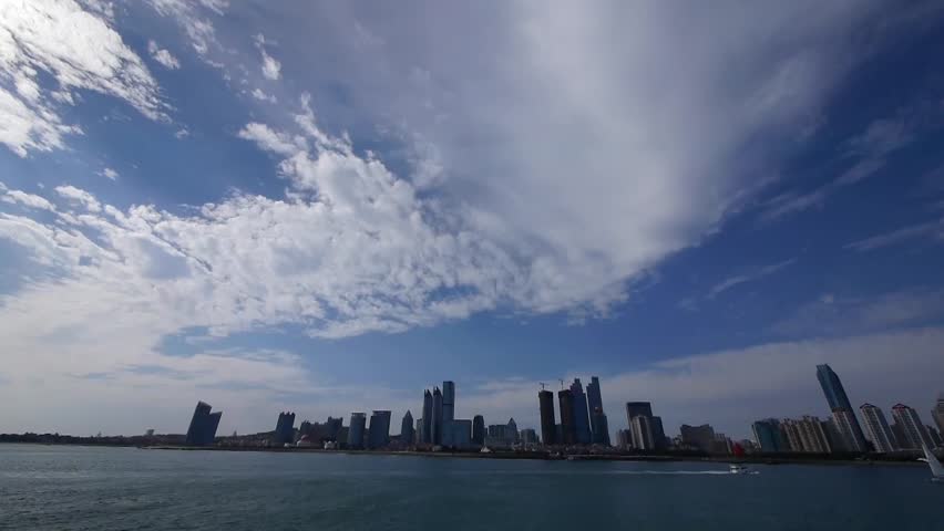 timelapse cloud,business building &amp; sea skyline,busy sailboat &amp; yacht ...
