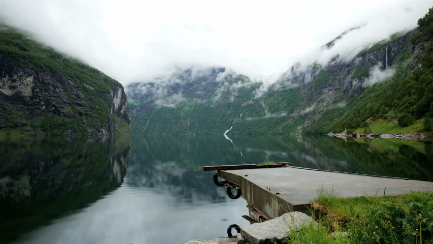 4K View Of Fjord At Geiranger, Western Coast Of Norway. Time Lapse Shot ...