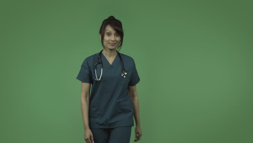 Indian Female Doctor With Arms Crossed Isolated On Greenscreen Stock