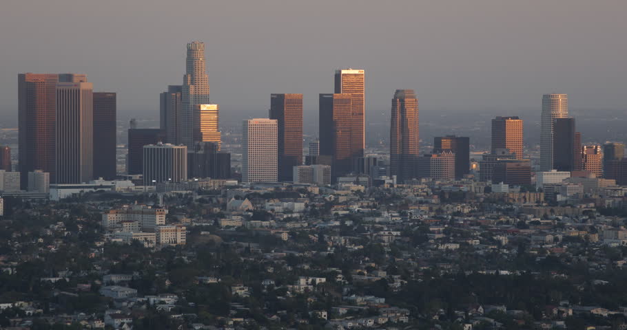 Red Sunset Los Angeles Downtown Skyline California United States City 