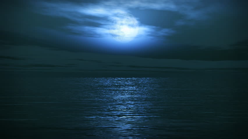 1162 Blue Full Moon Tropical Ocean Waves Romantic Night Travel