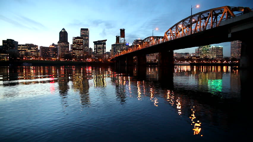 Downtown City Skyline Of Portland Oregon Along Willamette River With ...