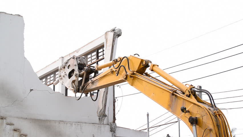 Demolition Crane Dismantling An Old Building Stock Footage Video ...