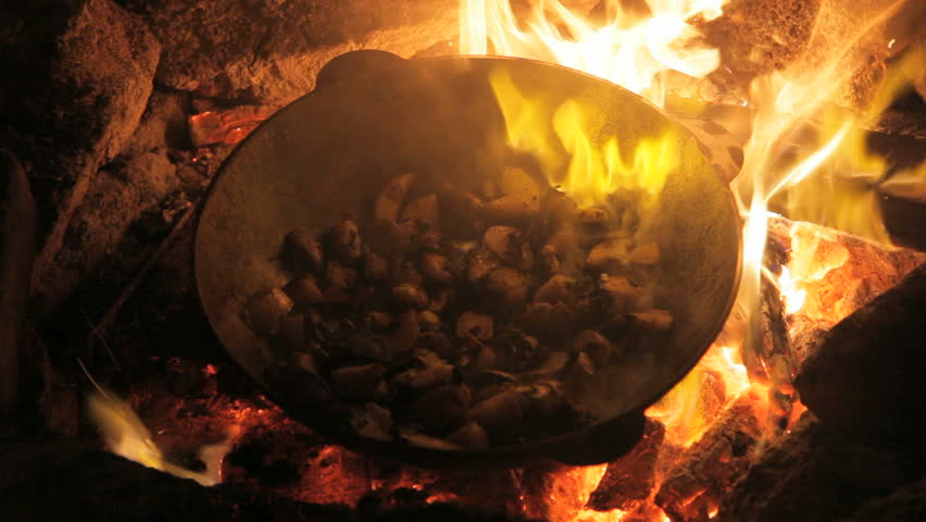 Cooking Potatoes On Fire In Big Pot With Alcohol Stock Footage Video ...