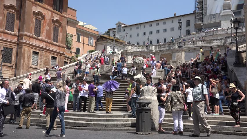 ROME, ITALY - JUNE 14, 2015 4K Piazza di Spagna Rome Italy Crowd People ...