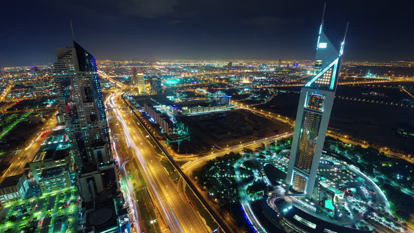 DUBAI, UNITED ARAB EMIRATES - JULY 2015:night Illumination Dubai ...