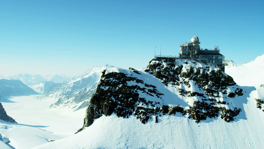 Aerial Swiss Jungfraujoch Sphinx Observatory Grindelwald Mountain Alps ...