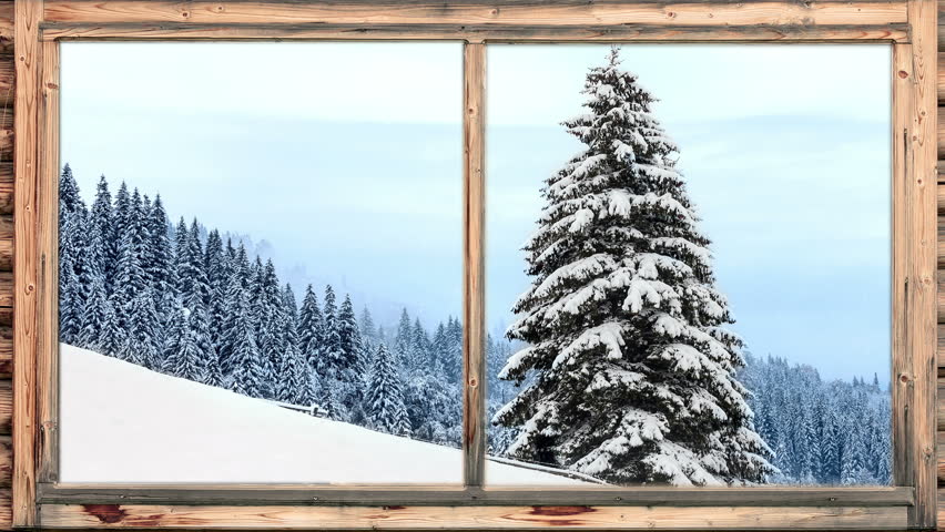 Heavy Snow Falling In Wooded Area Seen Through Window Stock Footage ...