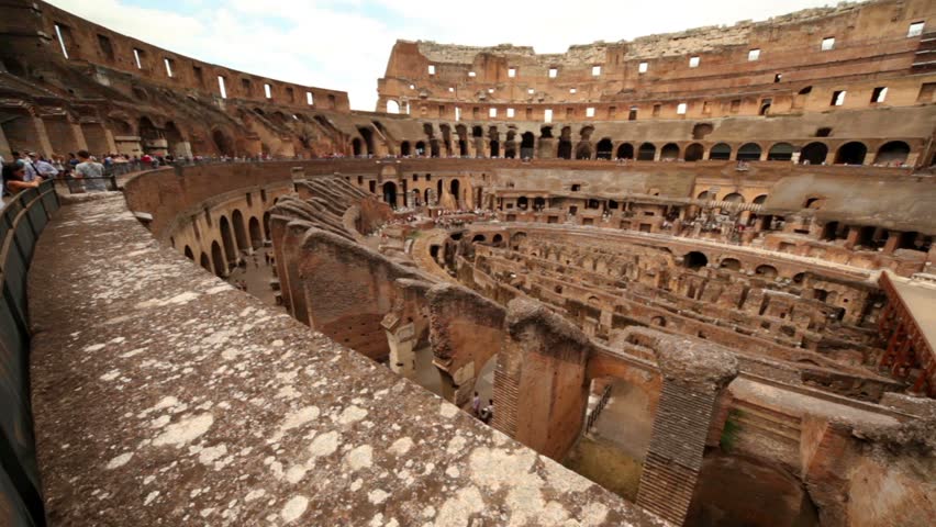 Inside Coliseum From Above, Many Tourists Walking Around Stock Footage ...