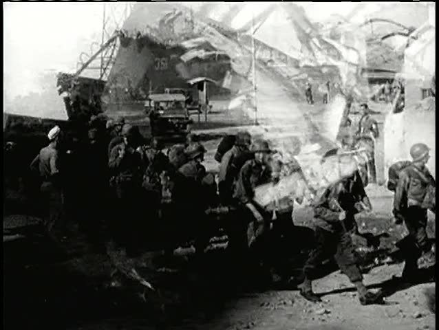 Wide Shot Soldiers Arriving In War Torn City Stock Footage Video ...