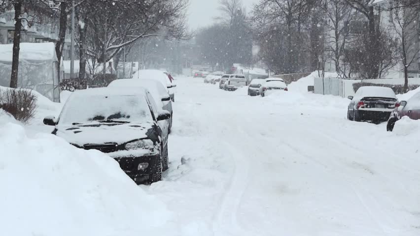 Snow Falling On A Suburban Neighborhood Street Stock Footage Video ...