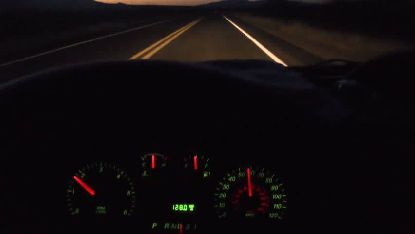 Driver POV, Dashboard, Illuminated At Night, Reveals Speed Limit, Fuel ...