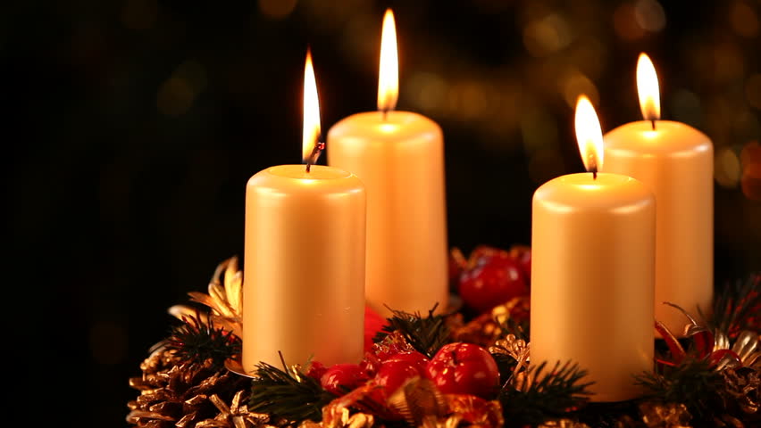 Burning Candles On Advent Wreath And Black Copy Space. Stock Footage ...