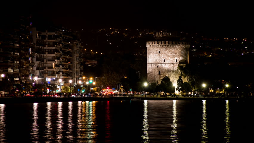 White Tower Of Thessaloniki, Night View - High Quality Timelapse HD ...