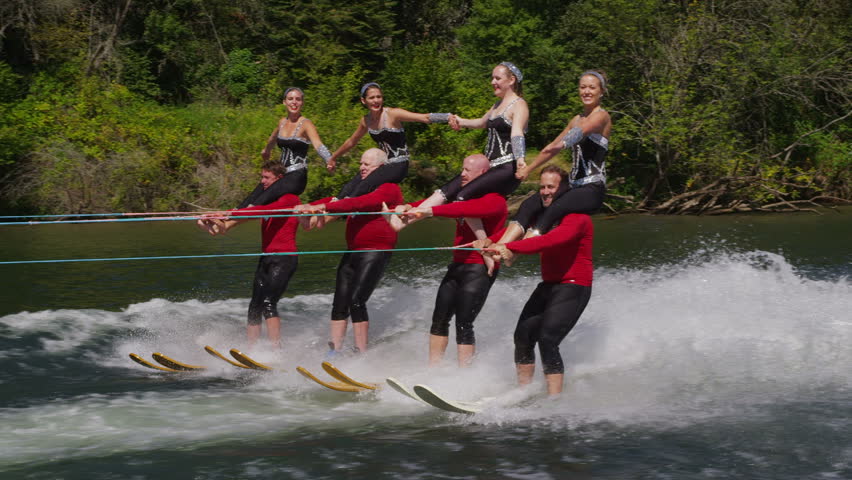 Water Ski Team In Double Pyramid Formation Stock Footage Video 4663895 ...