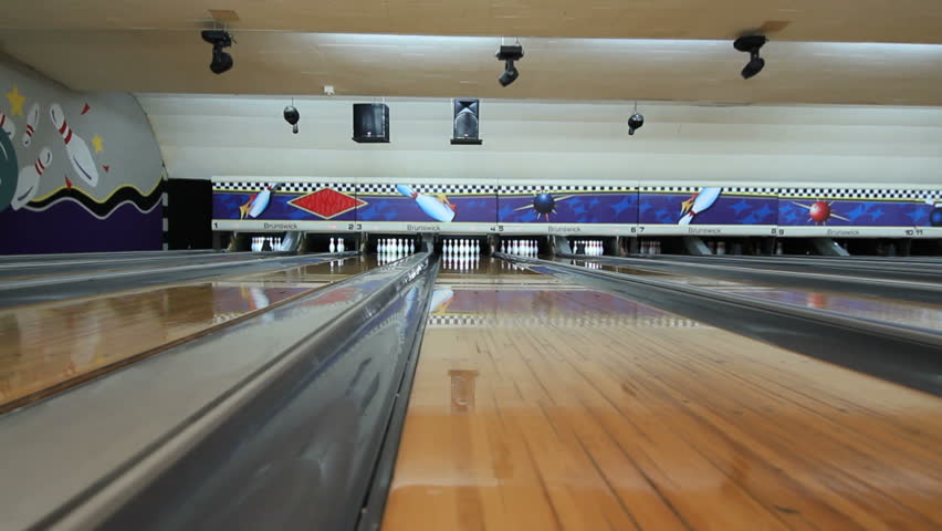 Tracking Shot Of Bowling Lane And Ball Tossed Into Gutter Stock Footage ...