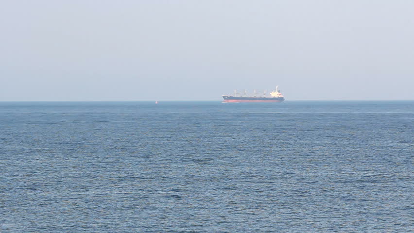 Big Ship Float Far Away On The Sea Water Surface Stock Footage Video ...