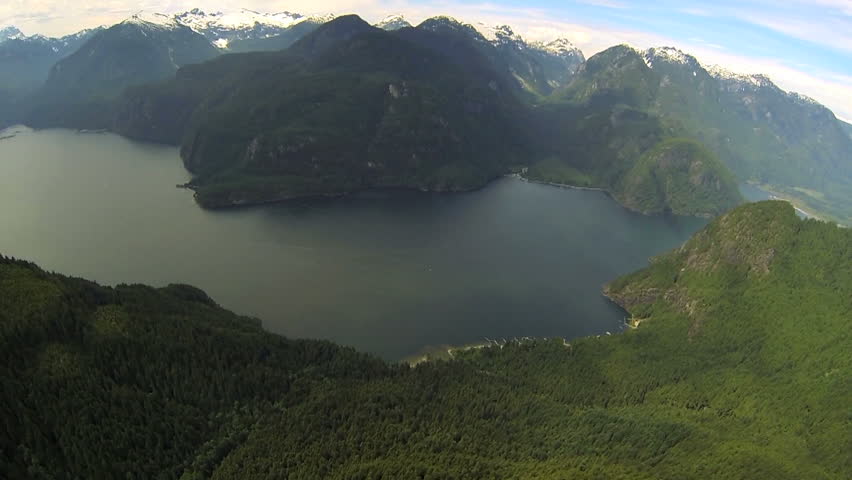 Aerial Wide Angled View Freshwater Lake Rocky Mountains British ...