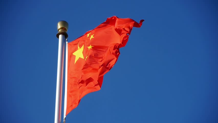 Chinese Red Flag Flutters In Wind & Blue Sky. Gh2_04289 Stock Footage ...