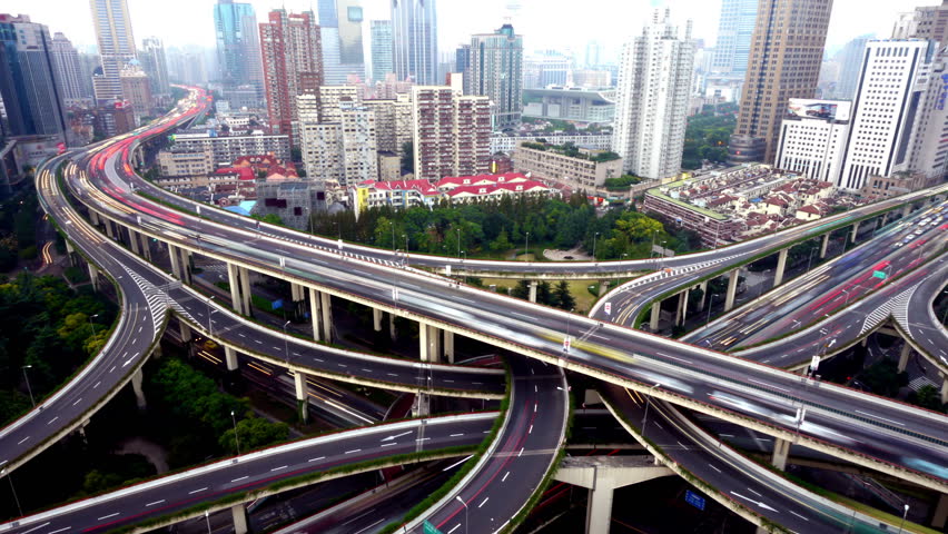 Aerial View Of Freeway Busy City Rush Hour Heavy Traffic Jam Highway ...