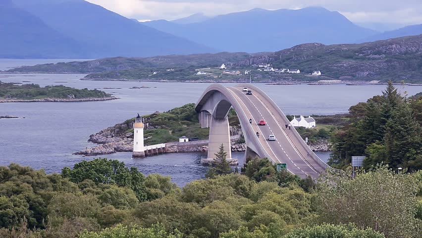 Telephoto HD Movie Clip Of The Isle Of Skye Bridge With Road Traffic ...