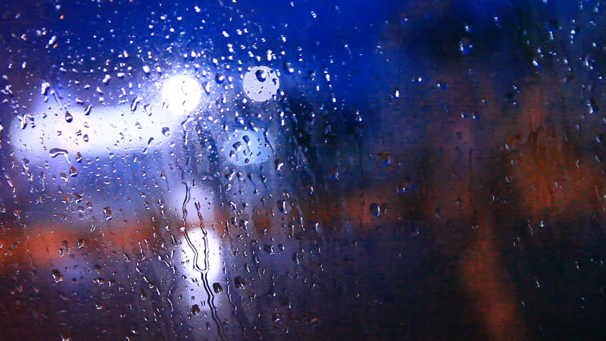 Rain Flows On The Front Windshield Glass Window Of Car Stopping Beside ...