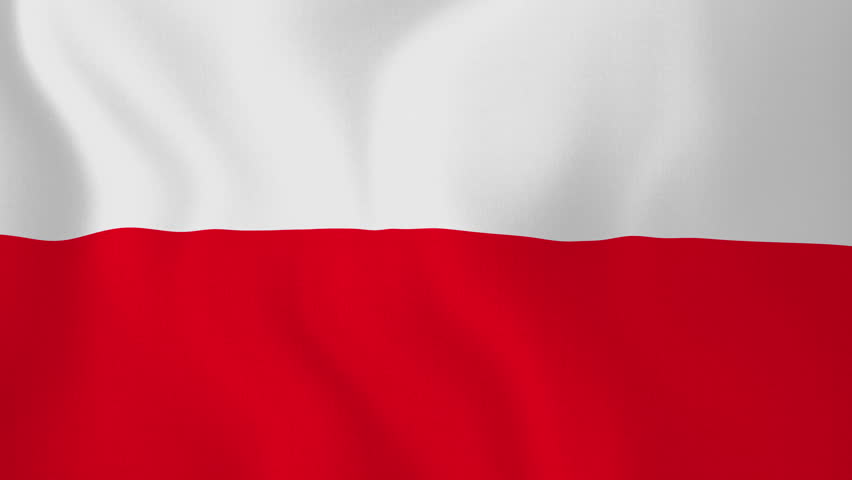 Poland Flag With Title Waving In The Wind. Looping Sun Rises Style ...