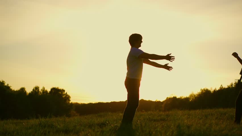 Love Couple Man And Woman Meet Each Other At Sunset, The Action Takes ...